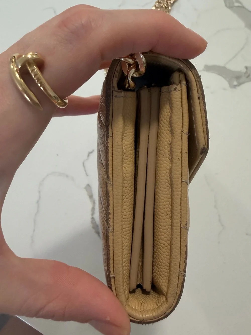 Authentic Saint Laurent YSL WOC wallet on chain Bag Cream and Gold